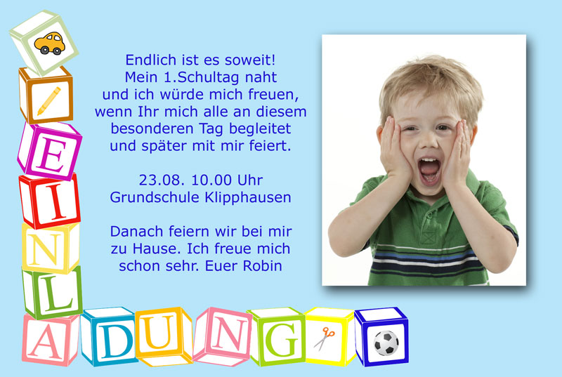 Einladungskarte Einschulung, Einladung Schulanfang